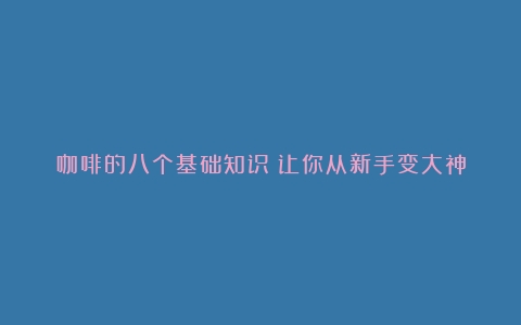 咖啡的八个基础知识：让你从新手变大神