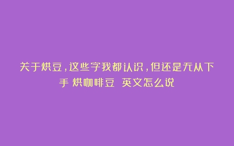 关于烘豆，这些字我都认识，但还是无从下手（烘咖啡豆 英文怎么说）