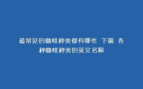 最常见的咖啡种类都有哪些？（下篇）（各种咖啡种类的英文名称）