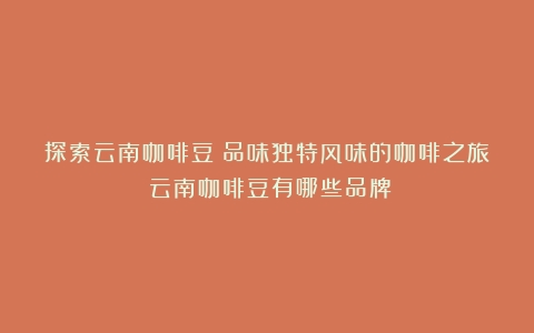 探索云南咖啡豆：品味独特风味的咖啡之旅（云南咖啡豆有哪些品牌）