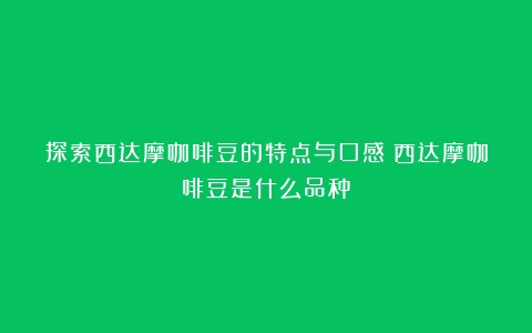 探索西达摩咖啡豆的特点与口感（西达摩咖啡豆是什么品种）