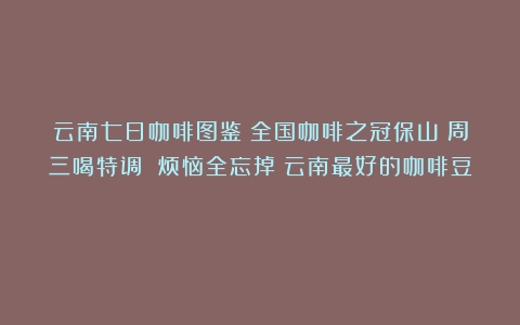 云南七日咖啡图鉴｜全国咖啡之冠保山：周三喝特调 烦恼全忘掉（云南最好的咖啡豆）