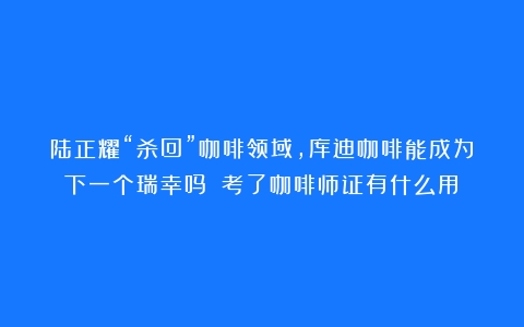 陆正耀“杀回”咖啡领域，库迪咖啡能成为下一个瑞幸吗？（考了咖啡师证有什么用）