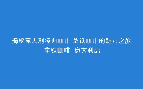 揭秘意大利经典咖啡：拿铁咖啡的魅力之旅（拿铁咖啡 意大利语）