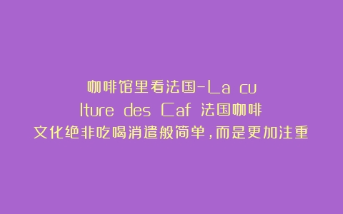 咖啡馆里看法国–La culture des Café（法国咖啡文化绝非吃喝消遣般简单,而是更加注重）