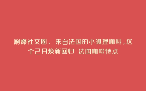 刷爆社交圈， 来自法国的小狐狸咖啡，这个2月焕新回归！（法国咖啡特点）