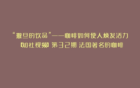 “撒旦的饮品”——咖啡如何使人焕发活力？【知社视频】第32期（法国著名的咖啡）