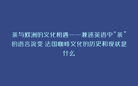 茶与欧洲的文化相遇——兼述英语中“茶”的语言流变（法国咖啡文化的历史和现状是什么）