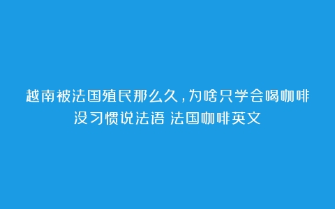 越南被法国殖民那么久，为啥只学会喝咖啡没习惯说法语（法国咖啡英文）