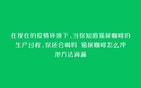 在现在的疫情环境下，当你知道猫屎咖啡的生产过程，你还会喝吗？（猫屎咖啡怎么冲泡方法滴漏）