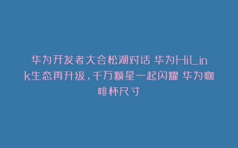 华为开发者大会松湖对话：华为HiLink生态再升级，千万颗星一起闪耀（华为咖啡杯尺寸）