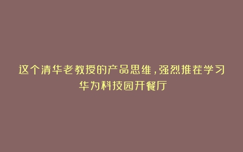 这个清华老教授的产品思维，强烈推荐学习（华为科技园开餐厅）