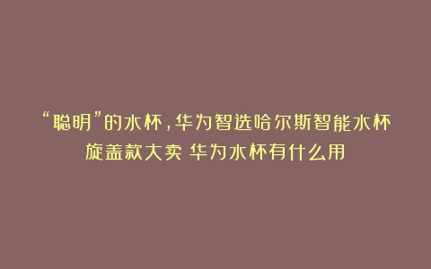 “聪明”的水杯，华为智选哈尔斯智能水杯旋盖款大卖（华为水杯有什么用）