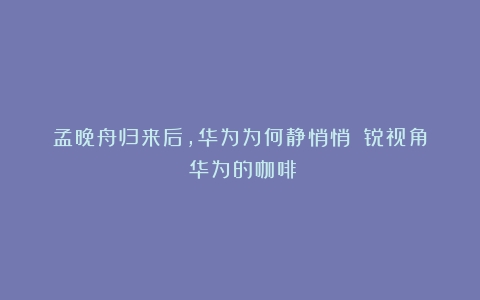 孟晚舟归来后，华为为何静悄悄？｜锐视角（华为的咖啡）