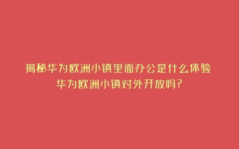 揭秘华为欧洲小镇里面办公是什么体验？（华为欧洲小镇对外开放吗?）