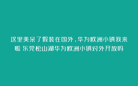 这里美呆了假装在国外，华为欧洲小镇我来啦（东莞松山湖华为欧洲小镇对外开放吗）