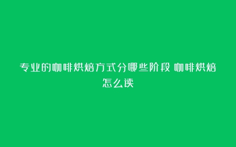 专业的咖啡烘焙方式分哪些阶段（咖啡烘焙怎么读）