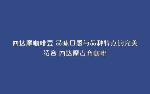 西达摩咖啡豆：品味口感与品种特点的完美结合（西达摩古齐咖啡）