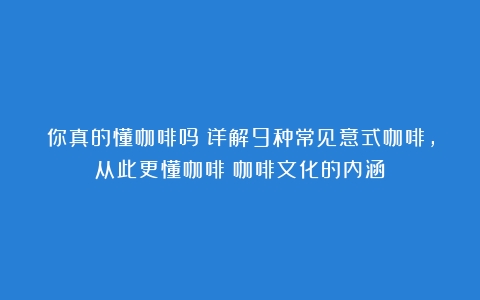 你真的懂咖啡吗？详解9种常见意式咖啡，从此更懂咖啡（咖啡文化的内涵）