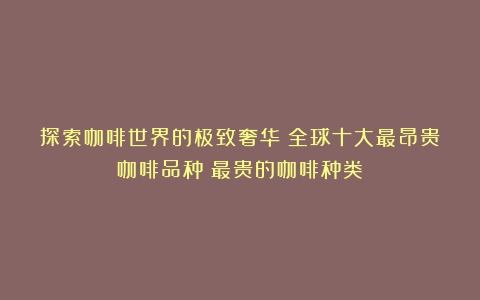 探索咖啡世界的极致奢华：全球十大最昂贵咖啡品种（最贵的咖啡种类）