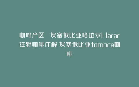 咖啡产区 |埃塞俄比亚哈拉尔Harar狂野咖啡详解（埃塞俄比亚tomoca咖啡）