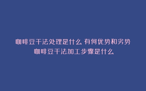 咖啡豆干法处理是什么？有何优势和劣势？（咖啡豆干法加工步骤是什么）