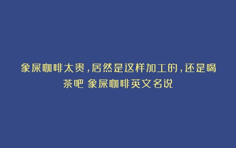 象屎咖啡太贵,居然是这样加工的,还是喝茶吧（象屎咖啡英文名说）