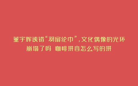 董宇辉读错“羽扇纶巾”，文化偶像的光环崩塌了吗？（咖啡拼音怎么写的拼）