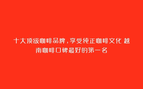 十大顶级咖啡品牌，享受纯正咖啡文化（越南咖啡口碑最好的第一名）