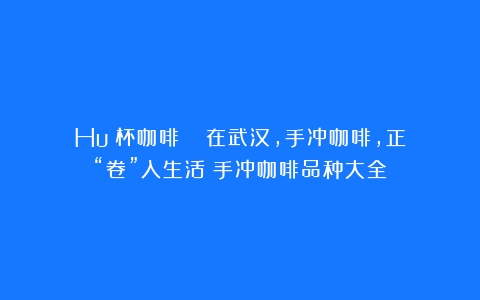 Huó杯咖啡 | 在武汉，手冲咖啡，正“卷”入生活（手冲咖啡品种大全）