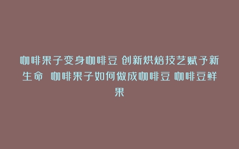 咖啡果子变身咖啡豆：创新烘焙技艺赋予新生命 咖啡果子如何做成咖啡豆（咖啡豆鲜果）