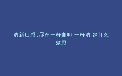 清新口感，尽在一杯咖啡（一杯清懐是什么意思）