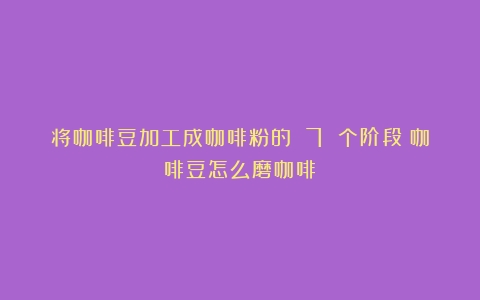 将咖啡豆加工成咖啡粉的 7 个阶段（咖啡豆怎么磨咖啡）