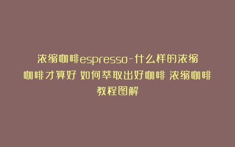 浓缩咖啡espresso-什么样的浓缩咖啡才算好？如何萃取出好咖啡（浓缩咖啡教程图解）