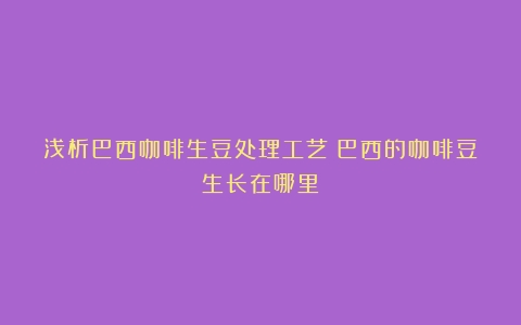 浅析巴西咖啡生豆处理工艺（巴西的咖啡豆生长在哪里）