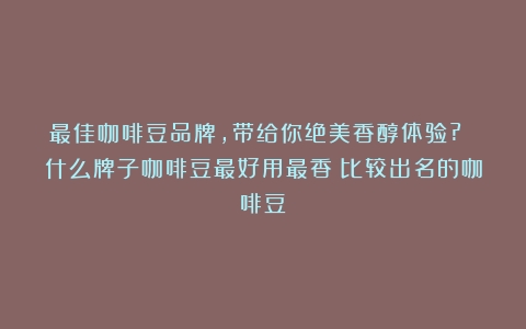 最佳咖啡豆品牌，带给你绝美香醇体验? 什么牌子咖啡豆最好用最香（比较出名的咖啡豆）