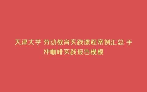 天津大学丨劳动教育实践课程案例汇总（手冲咖啡实践报告模板）