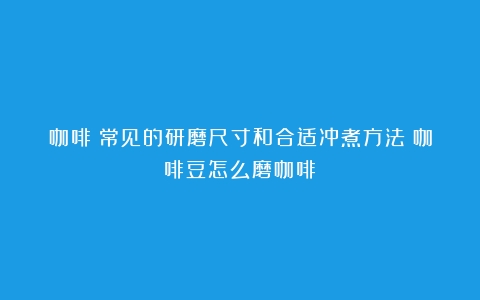 咖啡：常见的研磨尺寸和合适冲煮方法（咖啡豆怎么磨咖啡）