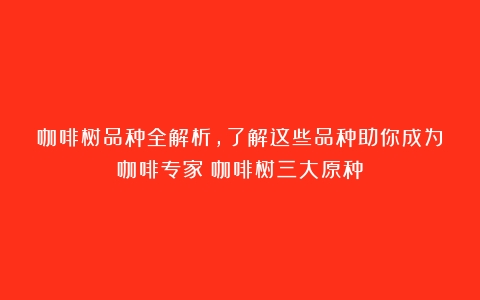 咖啡树品种全解析，了解这些品种助你成为咖啡专家（咖啡树三大原种）