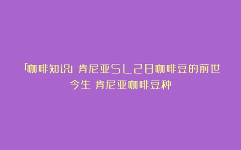 「咖啡知识」肯尼亚SL28咖啡豆的前世今生（肯尼亚咖啡豆种）