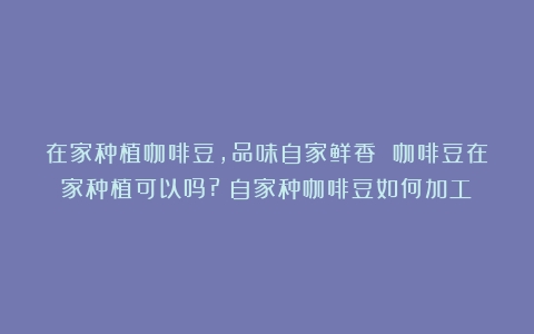 在家种植咖啡豆，品味自家鲜香 咖啡豆在家种植可以吗?（自家种咖啡豆如何加工）