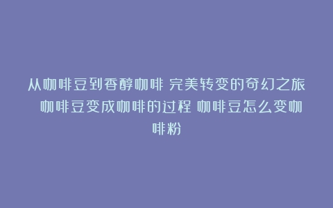 从咖啡豆到香醇咖啡：完美转变的奇幻之旅 咖啡豆变成咖啡的过程（咖啡豆怎么变咖啡粉）