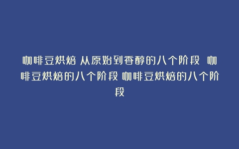 咖啡豆烘焙：从原始到香醇的八个阶段 咖啡豆烘焙的八个阶段（咖啡豆烘焙的八个阶段）