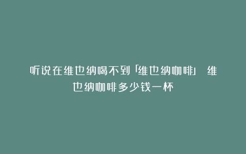 听说在维也纳喝不到「维也纳咖啡」？（维也纳咖啡多少钱一杯）