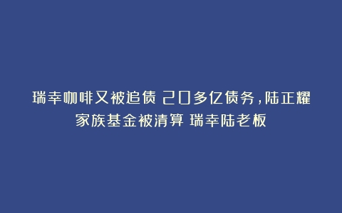 瑞幸咖啡又被追债！20多亿债务，陆正耀家族基金被清算（瑞幸陆老板）