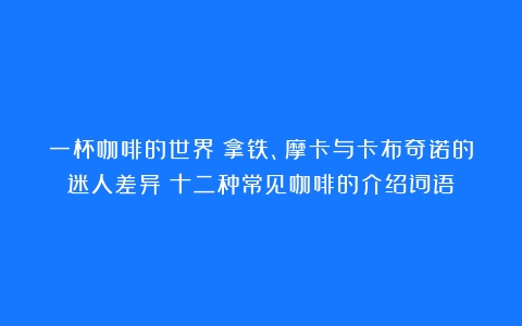 一杯咖啡的世界：拿铁、摩卡与卡布奇诺的迷人差异（十二种常见咖啡的介绍词语）