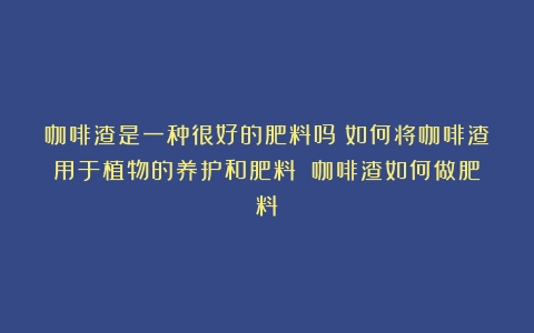 咖啡渣是一种很好的肥料吗？如何将咖啡渣用于植物的养护和肥料？（咖啡渣如何做肥料）