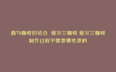 酒与咖啡的结合 爱尔兰咖啡（爱尔兰咖啡制作过程中需要哪些原料）