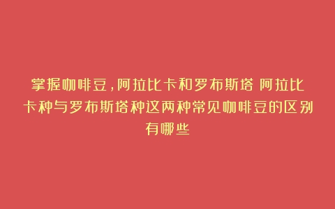 掌握咖啡豆，阿拉比卡和罗布斯塔（阿拉比卡种与罗布斯塔种这两种常见咖啡豆的区别有哪些）