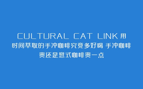 CULTURAL CAT LINK丨用时间萃取的手冲咖啡究竟多好喝（手冲咖啡贵还是意式咖啡贵一点）